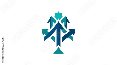 Icon of Abstract Christmas Tree with Arrows and Star for Holiday Season Celebration