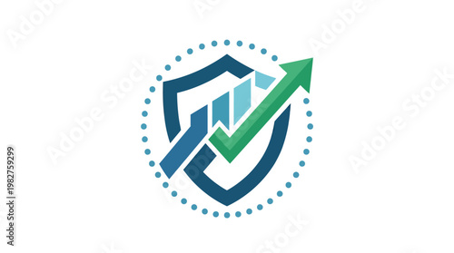Icon of Financial Growth and Security with Upward Arrow and Shield in Modern Vector Style