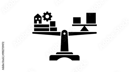 Icon of Balance Scale with City and Nature Elements in Modern Style