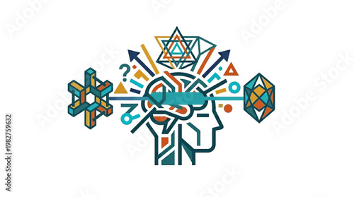 Vector Icon of Human Brain with Geometric Symbols for Cognitive Science and Intelligence