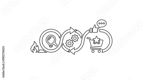 Icon Set Representing Search Optimization and Workflow Automation in Vector Style