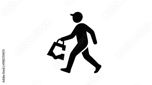 Icon of Person Walking with Shopping Bag in Flat Vector Style for Retail and Lifestyle Concepts