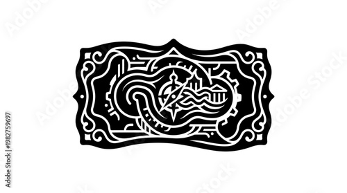 Icon of a Native American Style Medallion with Geometric Patterns in Black and White