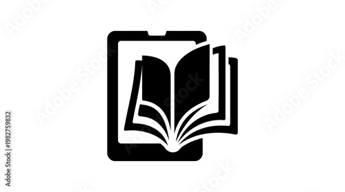 Icon of an Open Book on a Reading Device - Digital Library and E-Book Concept in Vector Style