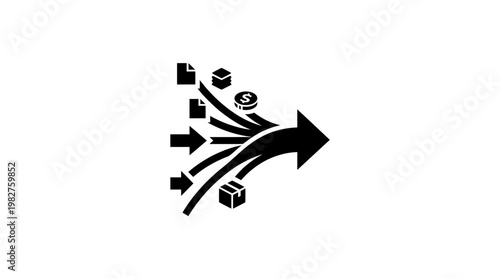 Vector Icon of a Directional Arrow with Multiple Pathways for Technology and Flow Concepts