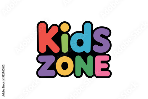 Kids zone sign features colorful letters for a happy play area.