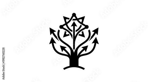 Vector Icon of a Tree with Arrows Branching Out for Eco-Friendly and Sustainability Concepts