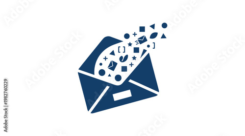 Icon of a Digital Mail Envelope with Data Stream and Notification Symbols in Vector Style