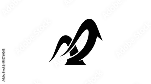 Icon of a Black Bird with Dynamic Wing Motion in Modern Vector Style