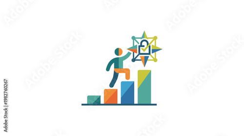vector icon of a person climbing stairs towards a star achievement symbol for success and growth