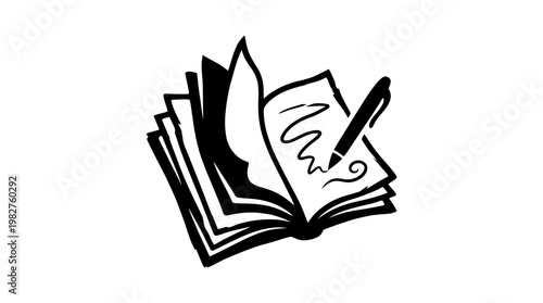 Vector Icon of Open Book and Pen for Education and Learning Designs