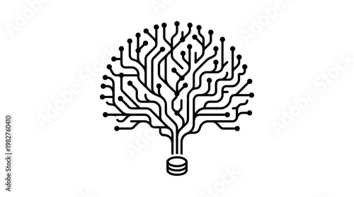 Vector Icon of a Modern Tree with Digital Circuits for Technology and Nature Concept