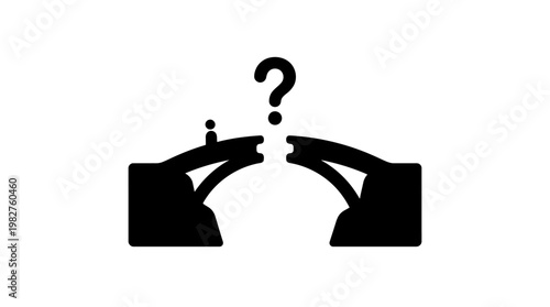 Icon of Two Hands Connecting with a Question Mark for Problem Solving and Collaboration