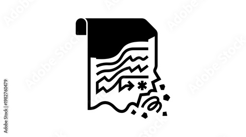 Icon of a Document with Waste Paper and Trash Symbols for Recycling and Disposal