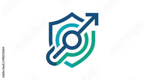 Security Shield Icon With Search Magnifying Glass And Arrow For Data Protection