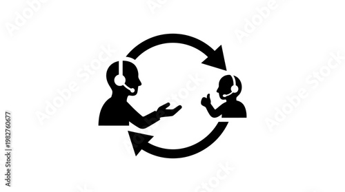 Icon of Customer Support and Communication, Circular Process in Flat Style