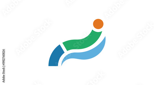 Icon of a Person Surfing on a Wave in a Dynamic Flat Style for Water Sports and Recreation