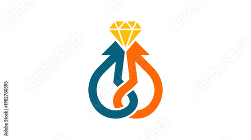 Icon of a Diamond Ring with Hands Holding, Jewelry and Love Concept, Vector Illustration