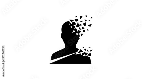Icon of a Human Silhouette Dissolving into Abstract Particles in a Modern, Digital Style