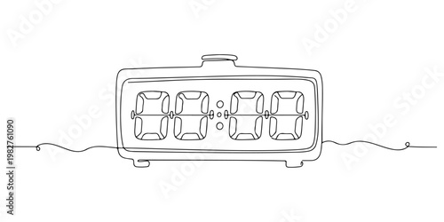Continuous one line drawing of a countdown clock with digital numbers, representing urgency and anticipation, line art style vector illustration.