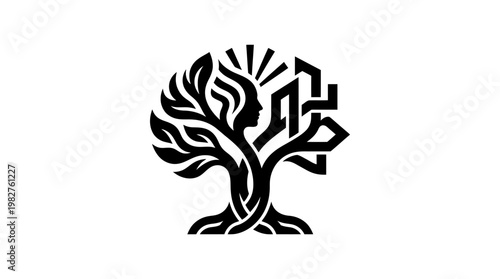 Vector Icon of a Tree with Abstract Branches and Tritical Art Style for Eco and Nature Design