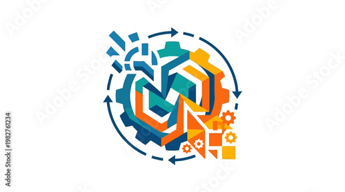 Vector Icon of a Complex Data Processing and Information Flow Illustration