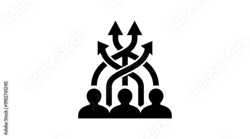 Vector Icon of People Meeting with Connected Arrows Representing Collaboration and Teamwork