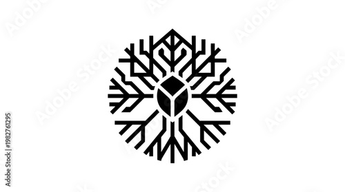 Vector Icon of Snowflake with Geometric Patterns for Winter and Cold Weather Themes