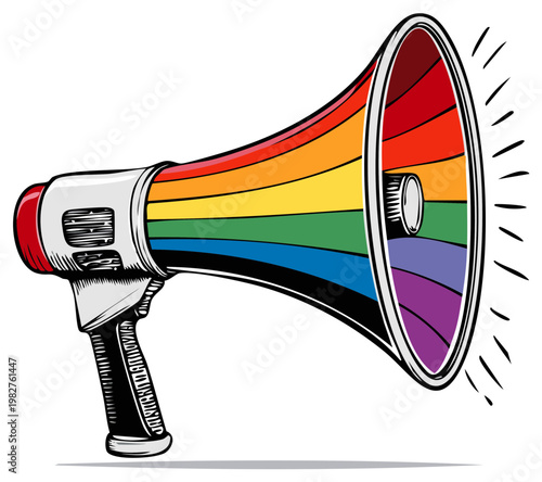 Rainbow Megaphone Announcing Pride and Equality