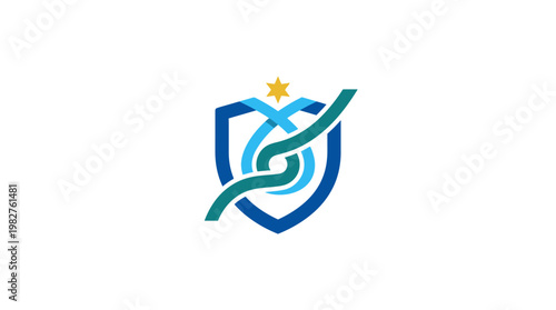 Icon of Security Shield with Checkmark and Star for Data Protection and Safety