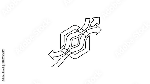 Icon of Upward Arrows Emerging from Hexagonal Network for Data Growth and Technology Concept