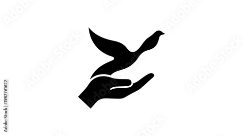Elegant Hand Holding Bird Icon Vector Illustration for Nature Conservation