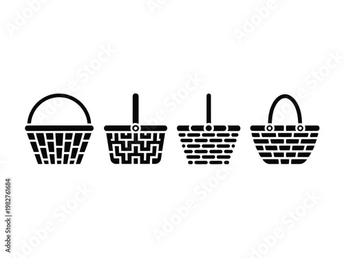 Baskets are displayed as a set of four distinct black silhouette vector icons here.