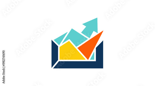 Icon of Growing Business Chart with Upward Arrows and Bar Graph in Flat Design
