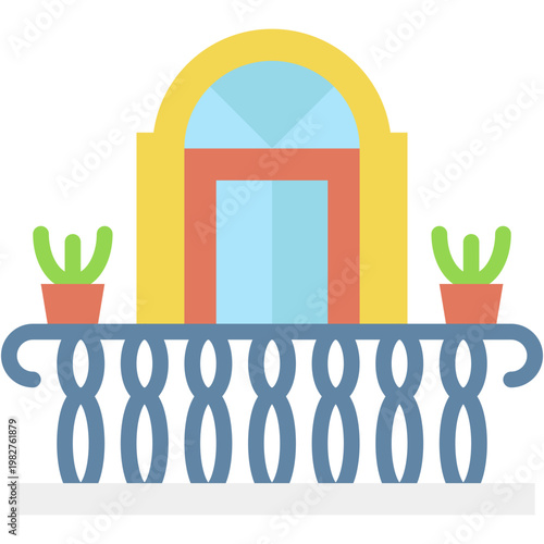 Window and Balcony Architecture Veranda Outdoor Household Vector Icon
