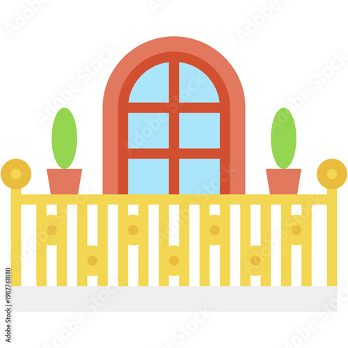 Balcony House with Window Furniture and Veranda Outdoor Vector Icon