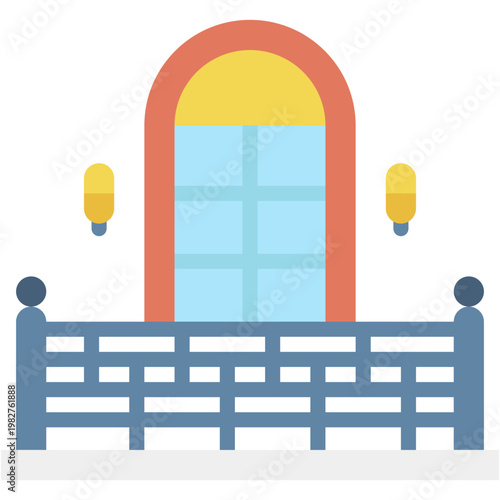 Balcony Household with Window Furniture Veranda Outdoor Vector Icon