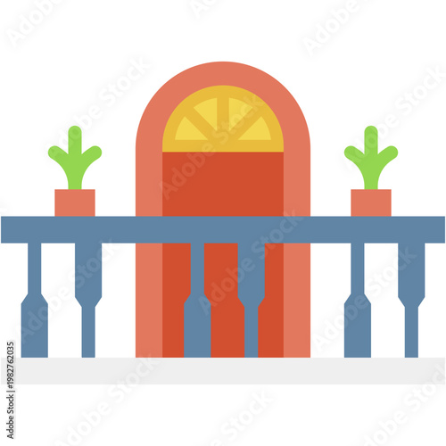 Veranda Window and Balcony Outdoor House Scene Vector Icon