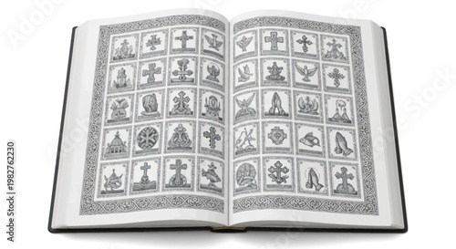Open Book with Religious Symbols and Crosses Collection
