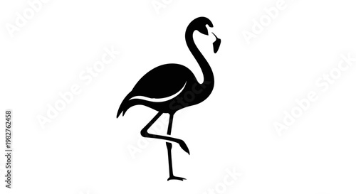 Black Flamingo Bird Silhouette Standing.