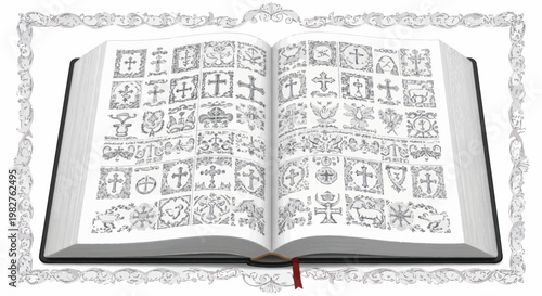 Open Book With Ancient Symbols and Ornate Border