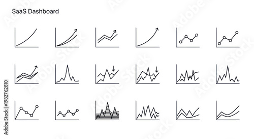 SaaS Dashboard: Collection of Hand-Drawn Growth Charts and Financial Graphs