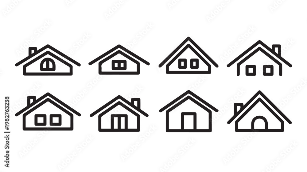 Fototapeta premium Set of House Icons with Different Window and Door Styles Minimalist Line Art
