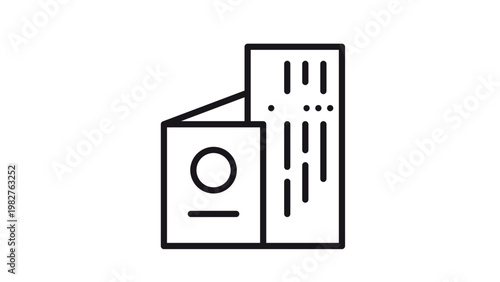 Passport and boarding pass vector icon illustration. Minimalist black line symbol of travel documents for airport check-in, international tourism, and vacation planning. Scalable graphic design.