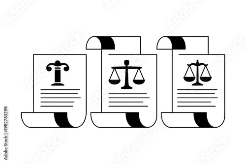 Legal scrolls display various symbols of justice for official use.