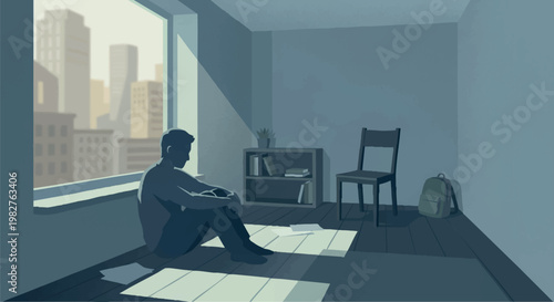 Youth Social Isolation in Urban Society – Mental Health Crisis Concept Illustration