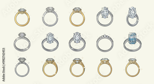 Assortment of Diamond Engagement Rings - Gold, Platinum, Oval, Emerald Cut, Round