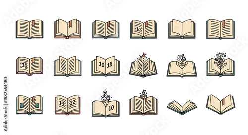 Collection of Vintage Open Books Vector Illustrations