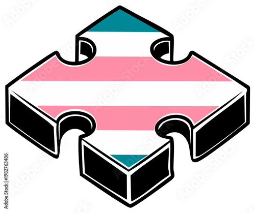 Symbol of transgender pride, stylized cross shape with pink, white, and blue stripes and teal accents