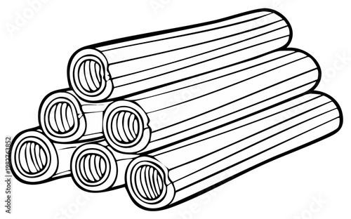 Pile of large cylindrical pasta tubes illustration, isolated on white